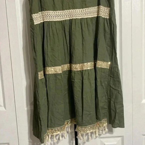 New Collection green & tan linen dress size MEDIUM - Picture 6 of 15